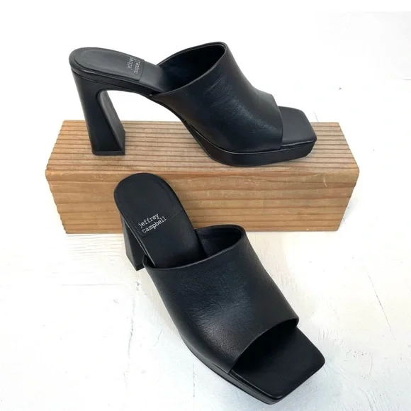 Jeffrey Campbell Caviar Platform Slide Open Toe Black Heeled Mules 9 goth punk - Picture 4 of 7